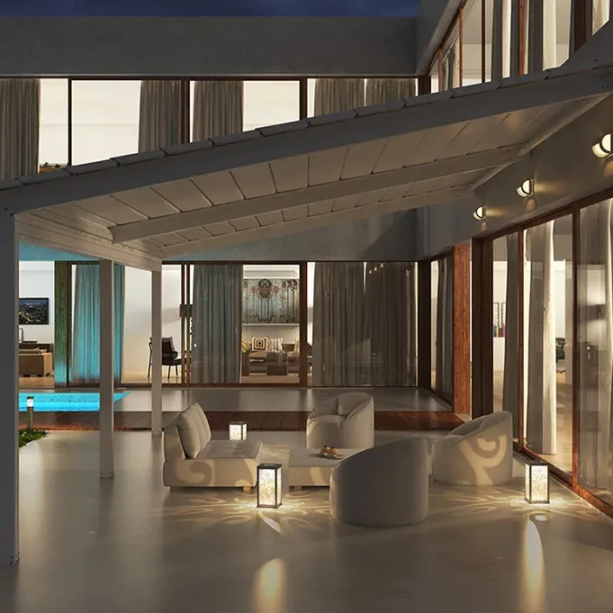 night pergola lighting metaform MetaForm pergola with LED lighting by the pool in a modern outdoor night setting